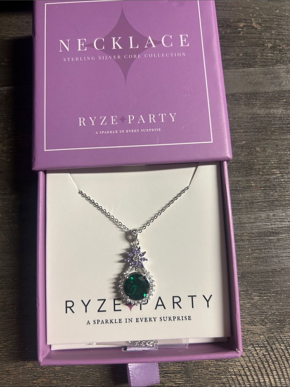 Ryze Party Purple & Green Crystal Pendant Necklace -‎ Sterling Silver